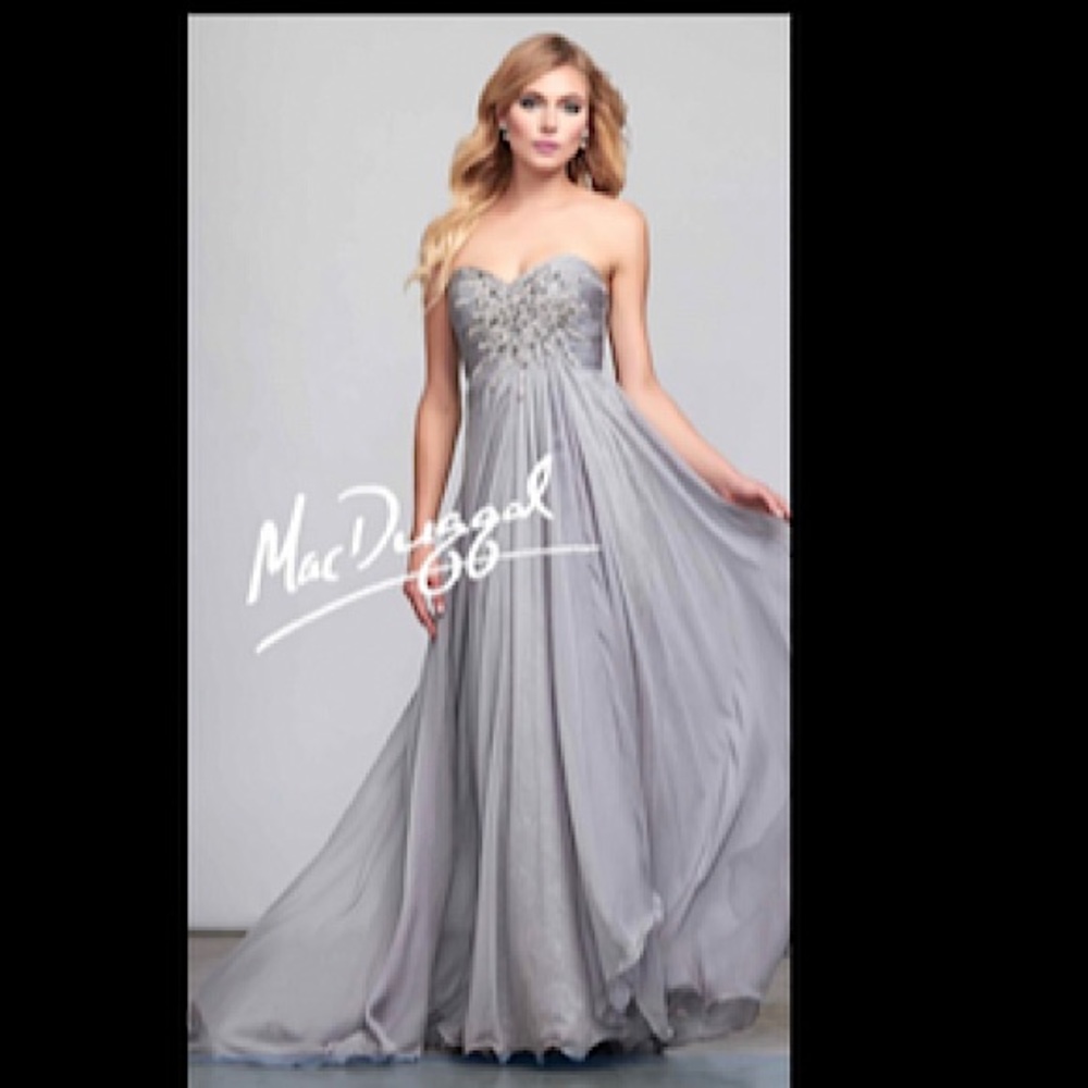 Grey prom dress by Mac Duggal